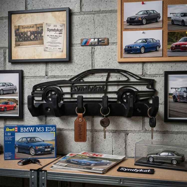 Wieszak na klucze BMW E36 Syndykat prezent dla fana BMW gadżet do pokoju garażu.jpg