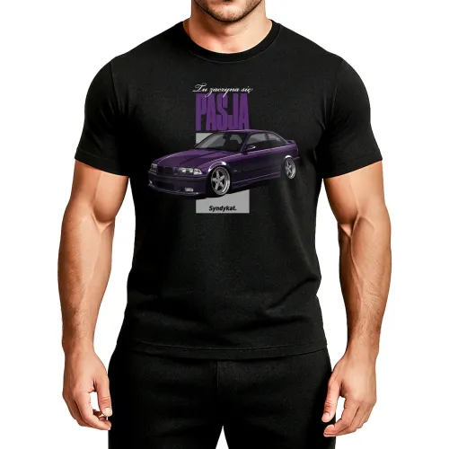 Koszulka BMW E36 coupe M3 Tu zaczyna się PASJA Syndykat czarna tshirt prezent dla fana.webp