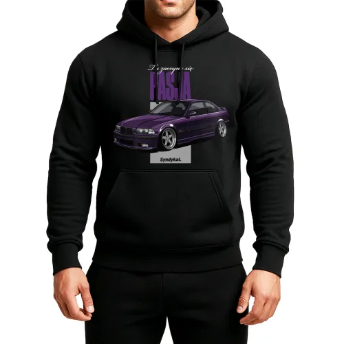 Bluza Koszulka BMW E36 coupe M3 Tu zaczyna się PASJA Syndykat czarna z kapturem prezent dla fana.webp