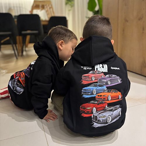 bluza z kapturem bluzka kangurka BMW KIDS 6 PASJA czarna dla dzieci chłopczyk dziewczynka bestseller kwadrat.jpg