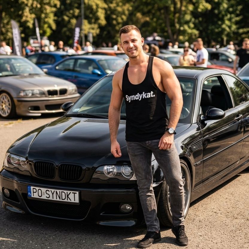 KOSZULKA BMW  SYNDYKAT TANKTOP NA RAMIĄCZKACH  BEZRĘKAWNIKPREZENT DLA FANA LATO